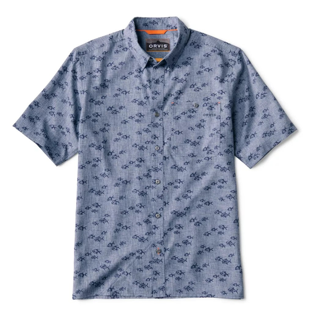 Tech Chambray Printed Short Sleeve- Blue Chambray Permit