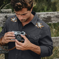 Crosscut Deluxe Long Sleeve Shirt- Orange Blossoms Antique Black