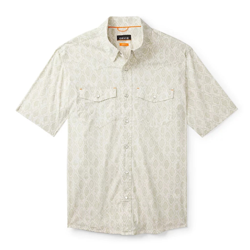 River Guide Printed Western Shirt 2.0- Celadon/Snow Permit Kalamkari