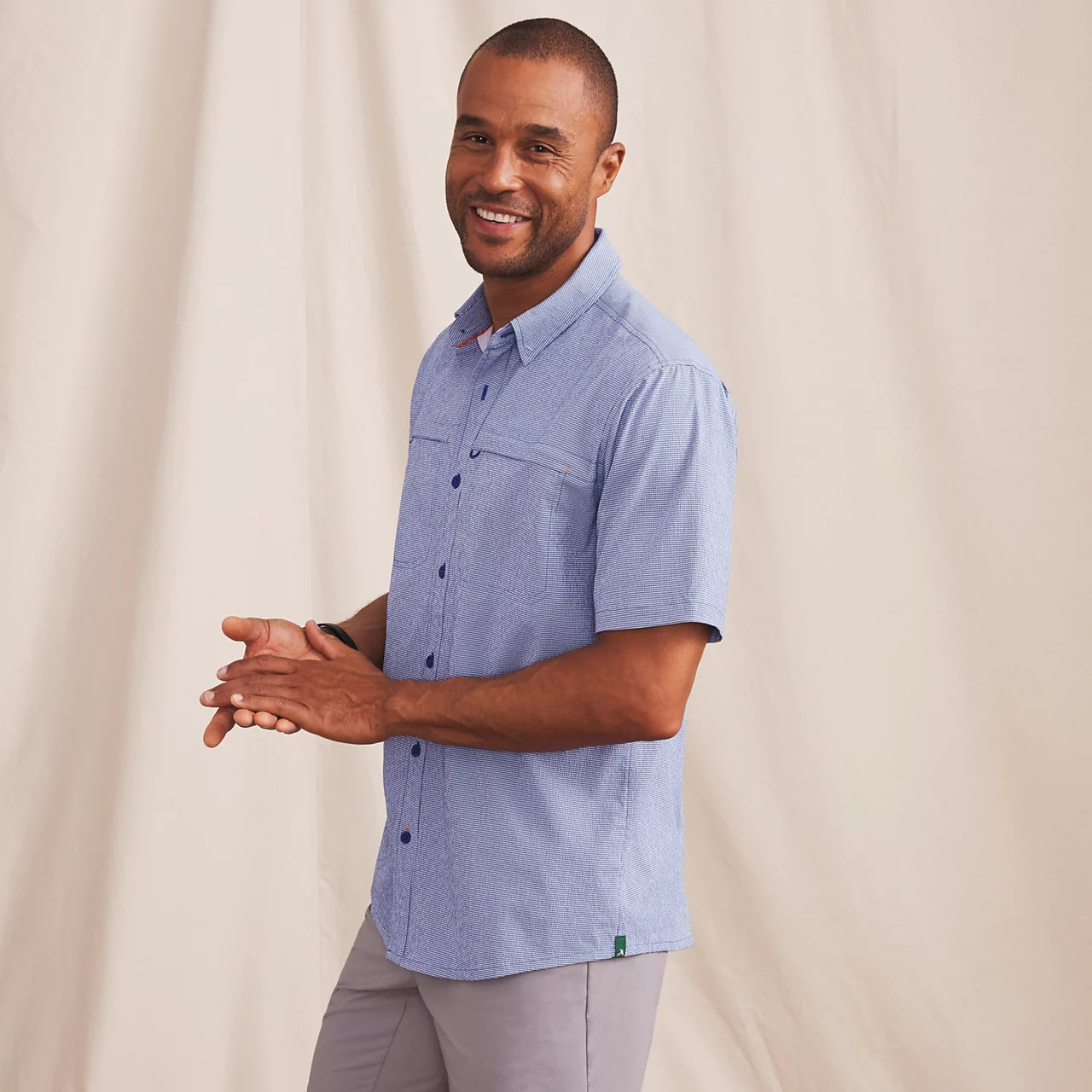 Open Air Caster Short Sleeve Shirt- Ultramarine/White