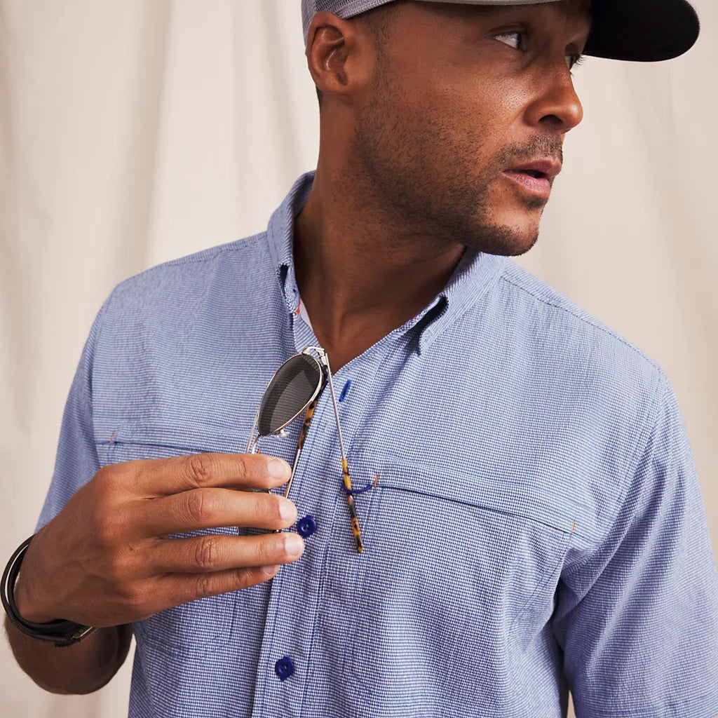 Open Air Caster Short Sleeve Shirt- Ultramarine/White