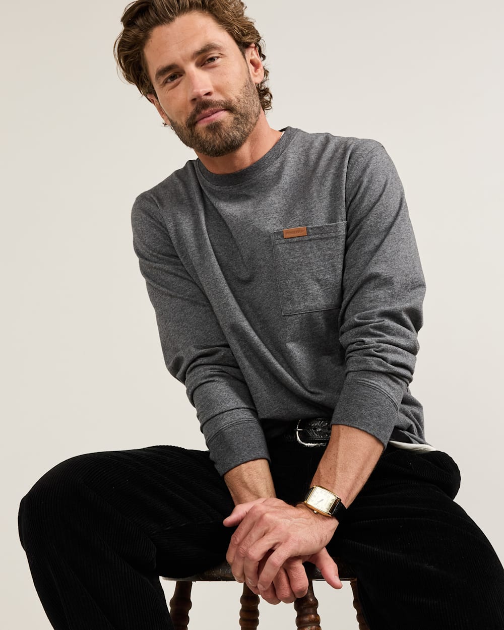 Deschutes Long Sleeve Pocket T-Shirt- Charcoal Heather