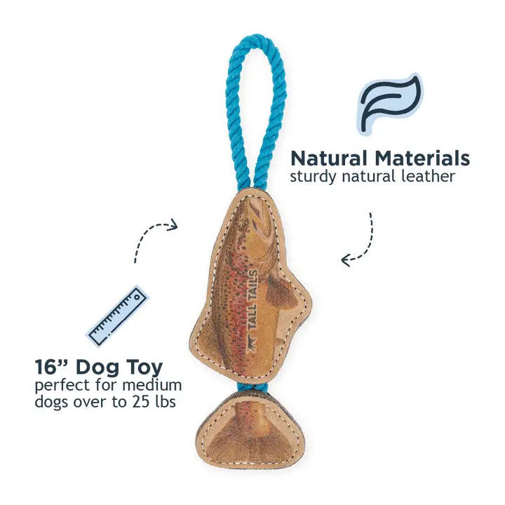 Natural Leather Jointed Trout Tug Dog Toy