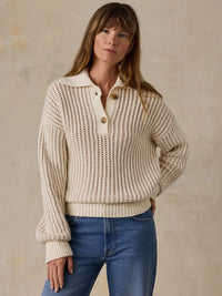 Women's Heirloom Cotton Sweater Polo - Cream