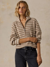 Women's Northshore Quarter Zip - Oatmeal Stripe