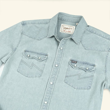 Dust Up Denim Snapshirt- Garth Light Wash