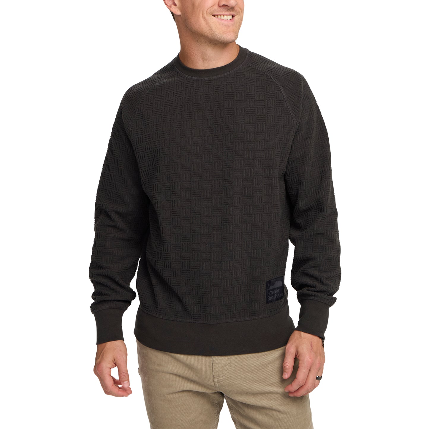 Eleos Fleece Crewneck - Grids Antique Black