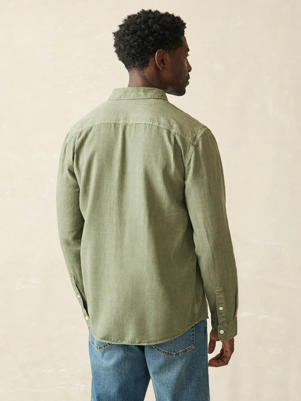 The Tried and True Chambray Workshirt- Desert Olive