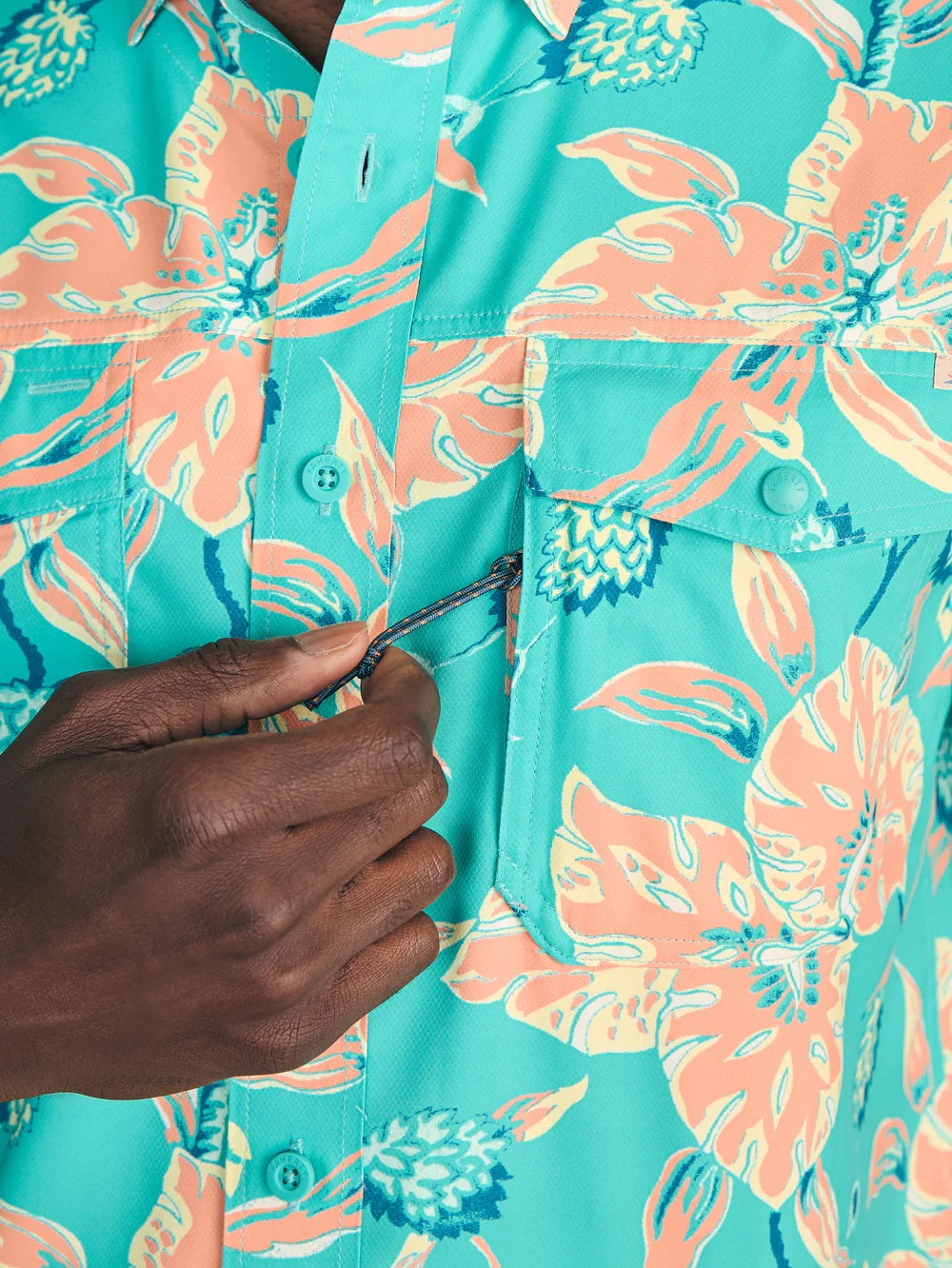 Shorelite Short Sleeve Tech Shirt- Teal Geranium Floral
