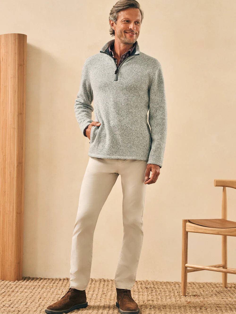 Sweater Fleece Quarter Zip- Light Granite