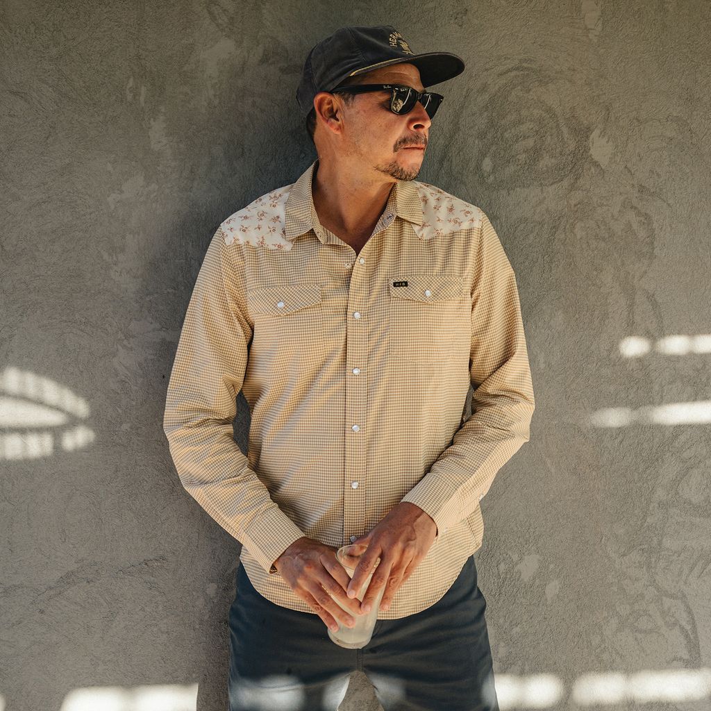 H Bar B Tech Long Sleeve Shirt- Rancher Floral Brown Rice
