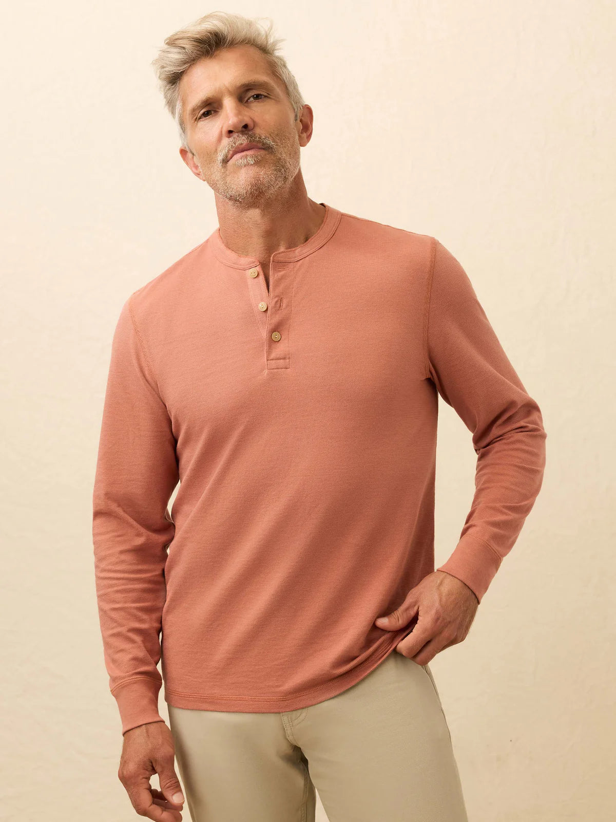 Waffle Long Sleeve Henley- Dusty Sienna