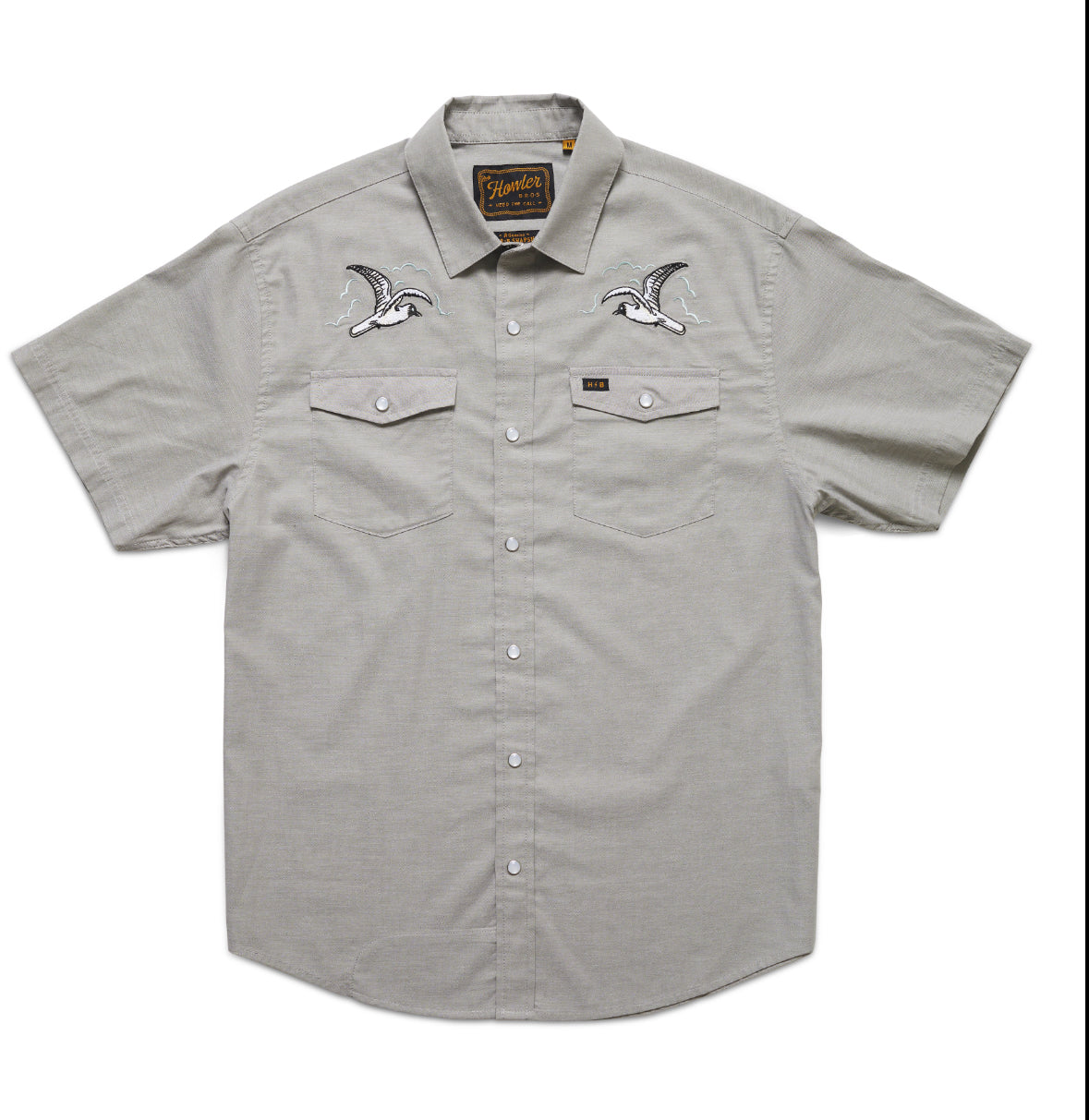 H Bar B Snapshirt- Seagulls/Grey Oxford