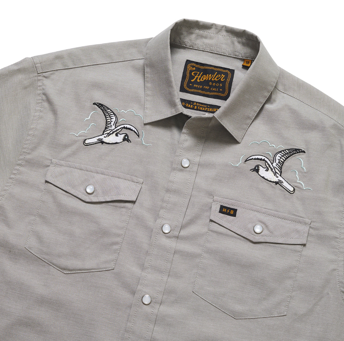 H Bar B Snapshirt- Seagulls/Grey Oxford