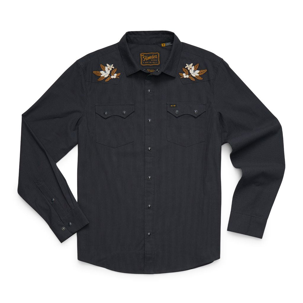 Crosscut Deluxe Long Sleeve Shirt- Orange Blossoms Antique Black