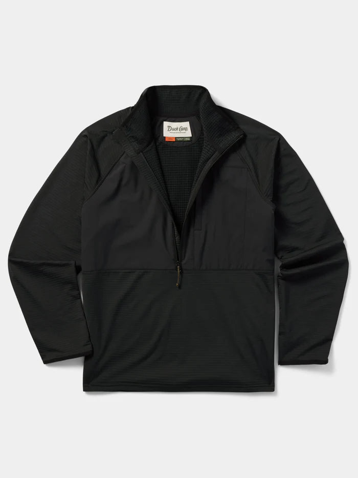 Lightweight Grid 1/2 Zip Fleece- Black