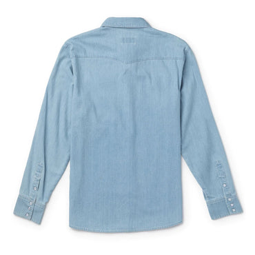 Reagan Pearl Snap Long Sleeve Shirt- Light Wash Indigo