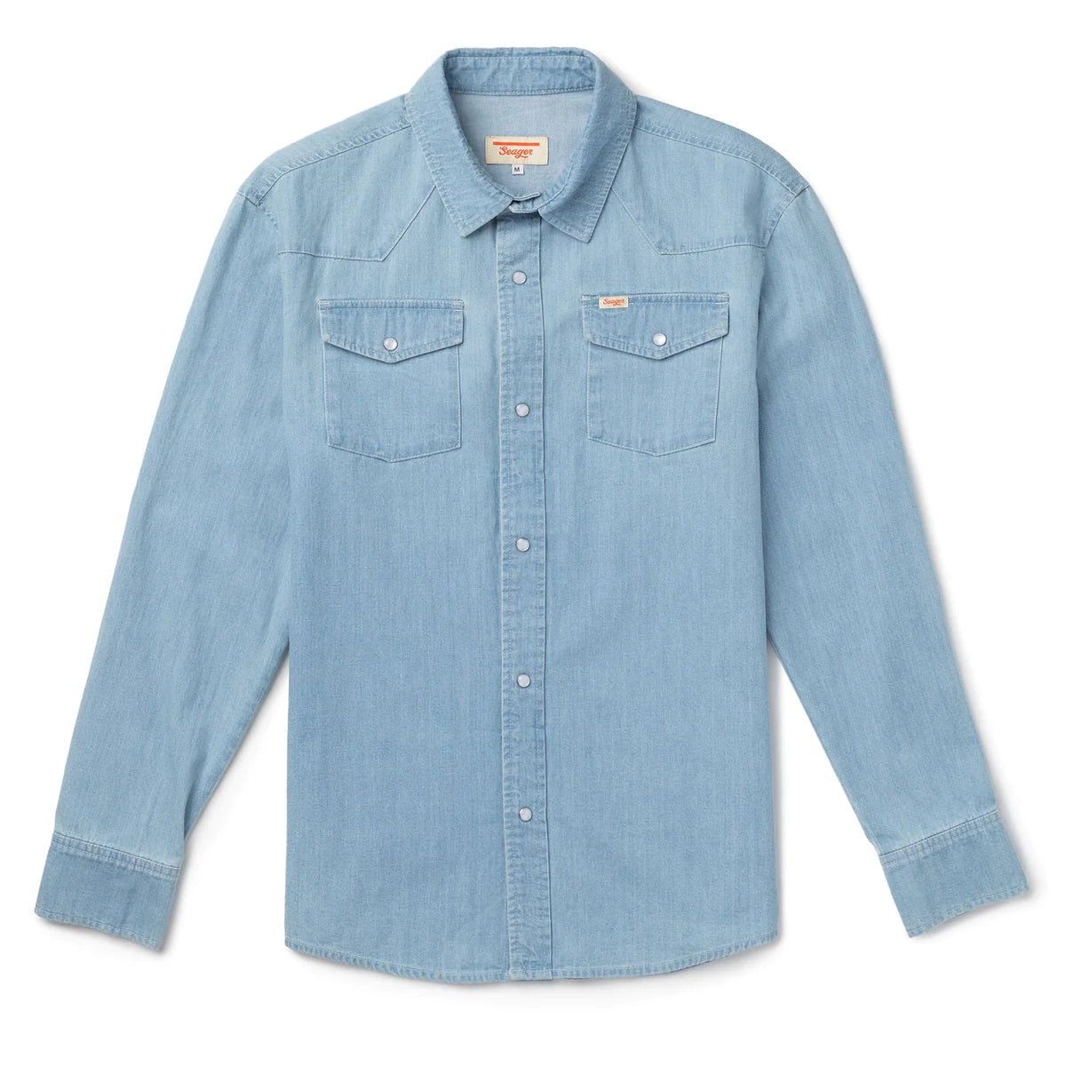 Reagan Pearl Snap Long Sleeve Shirt- Light Wash Indigo