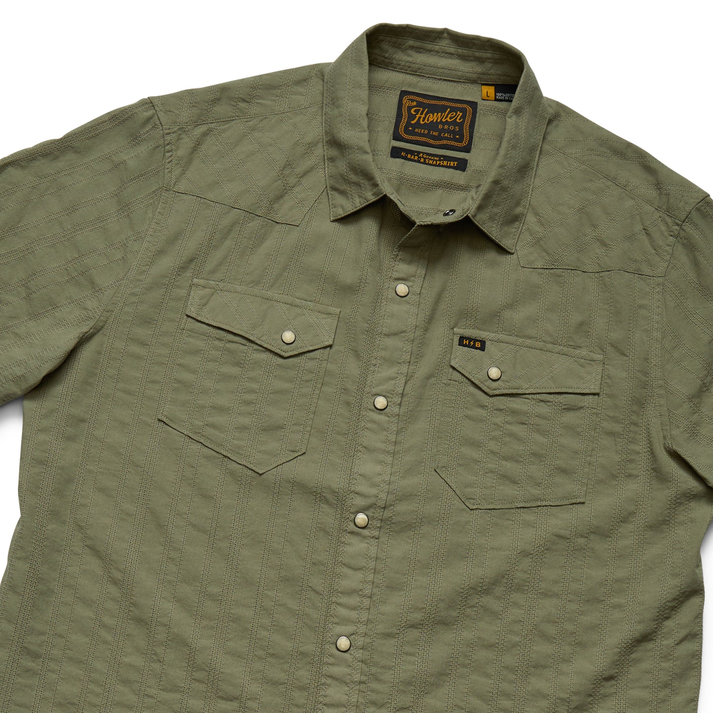 H Bar B Snapshirt- Eyelet Stripe/Cadet