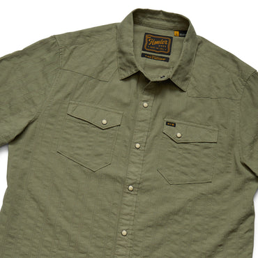 H Bar B Snapshirt- Eyelet Stripe/Cadet