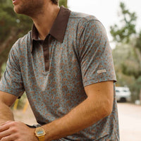 High Noon Performance Polo- Wildrose Paisley/Sky Blue