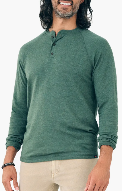 Cloud Long Sleeve Henley Shirt- Deep Fern Heather