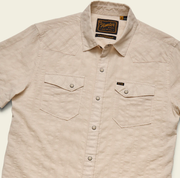 H Bar B Snapshirt- Eyelet Stripe/Off White