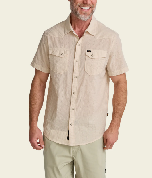 H Bar B Snapshirt- Eyelet Stripe/Off White