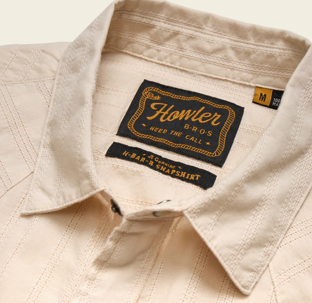 H Bar B Snapshirt- Eyelet Stripe/Off White