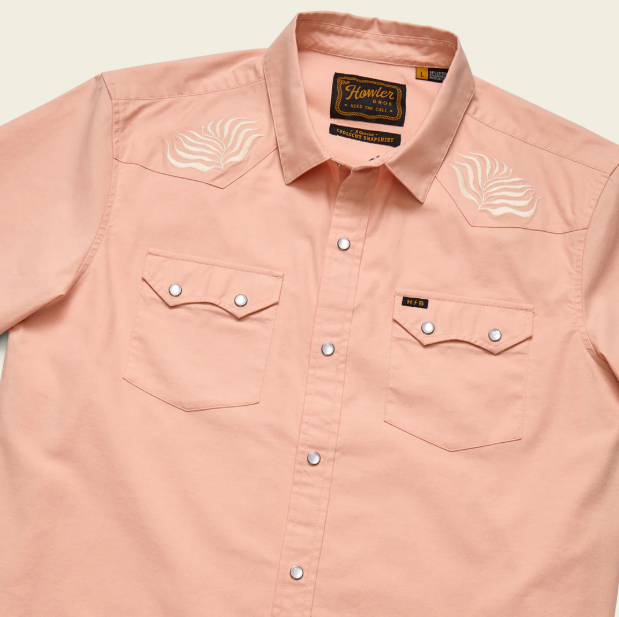 Crosscut Deluxe Short Sleeve Snapshirt- Seagrass/Coral Oxford