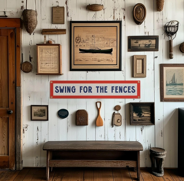 Swing For the Fences Felt Sign Banner- Navy/Red