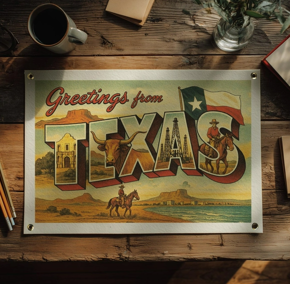 Greetings from Texas State Postcard Felt Banner