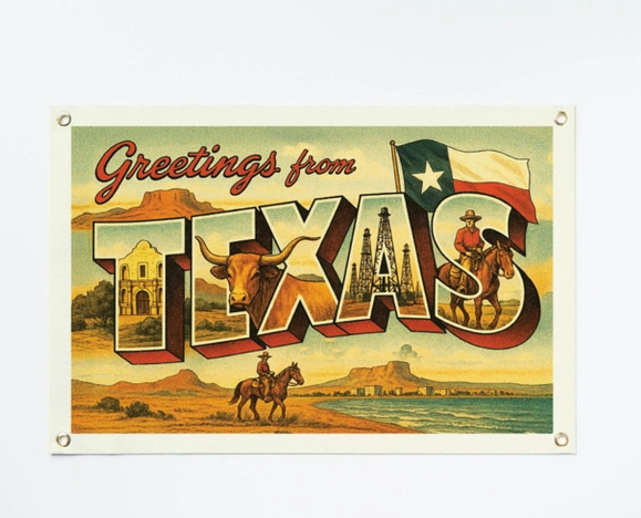 Greetings from Texas State Postcard Felt Banner