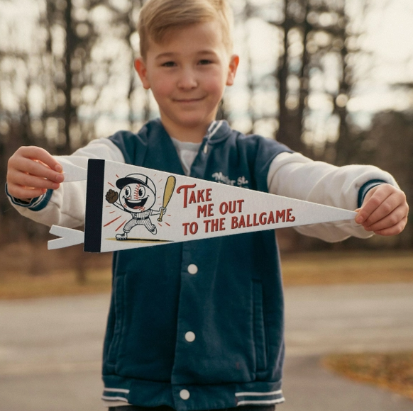Take Me Out To the Ballgame Pennant- White