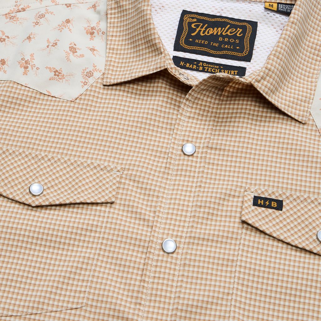 H Bar B Tech Long Sleeve Shirt- Rancher Floral Brown Rice