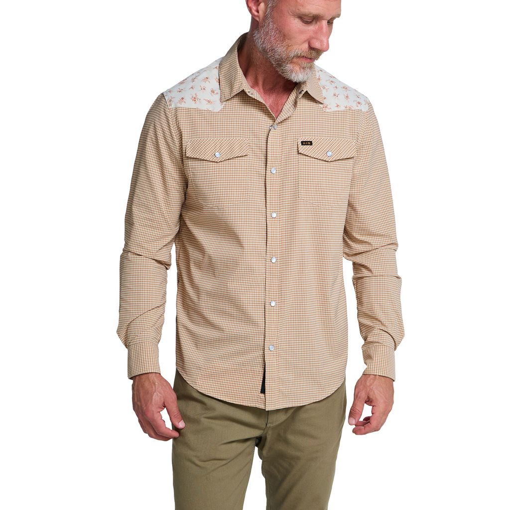 H Bar B Tech Long Sleeve Shirt- Rancher Floral Brown Rice