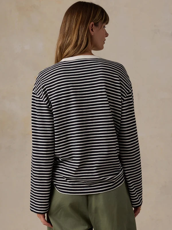 Sunwashed Long Sleeve  Retro Tee - Inkwell Stripe