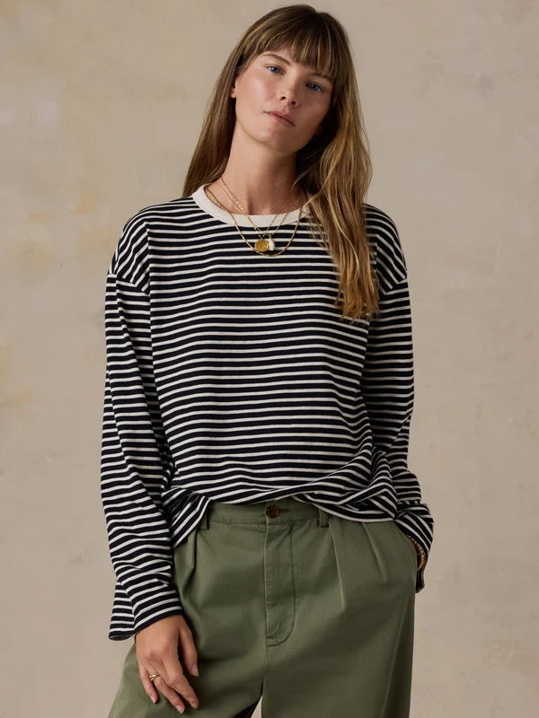 Sunwashed Long Sleeve  Retro Tee - Inkwell Stripe