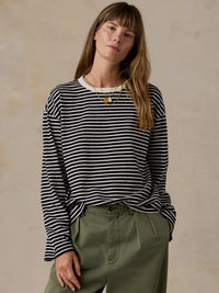 Sunwashed Long Sleeve  Retro Tee - Inkwell Stripe