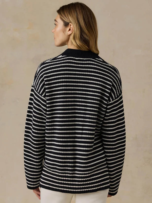 Women's Miramar Linen Relaxed Polo - Black Reef Stripe