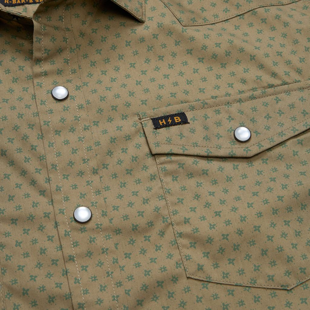 H Bar B Short Sleeve Snapshirt- Lockhart Floral: Olive