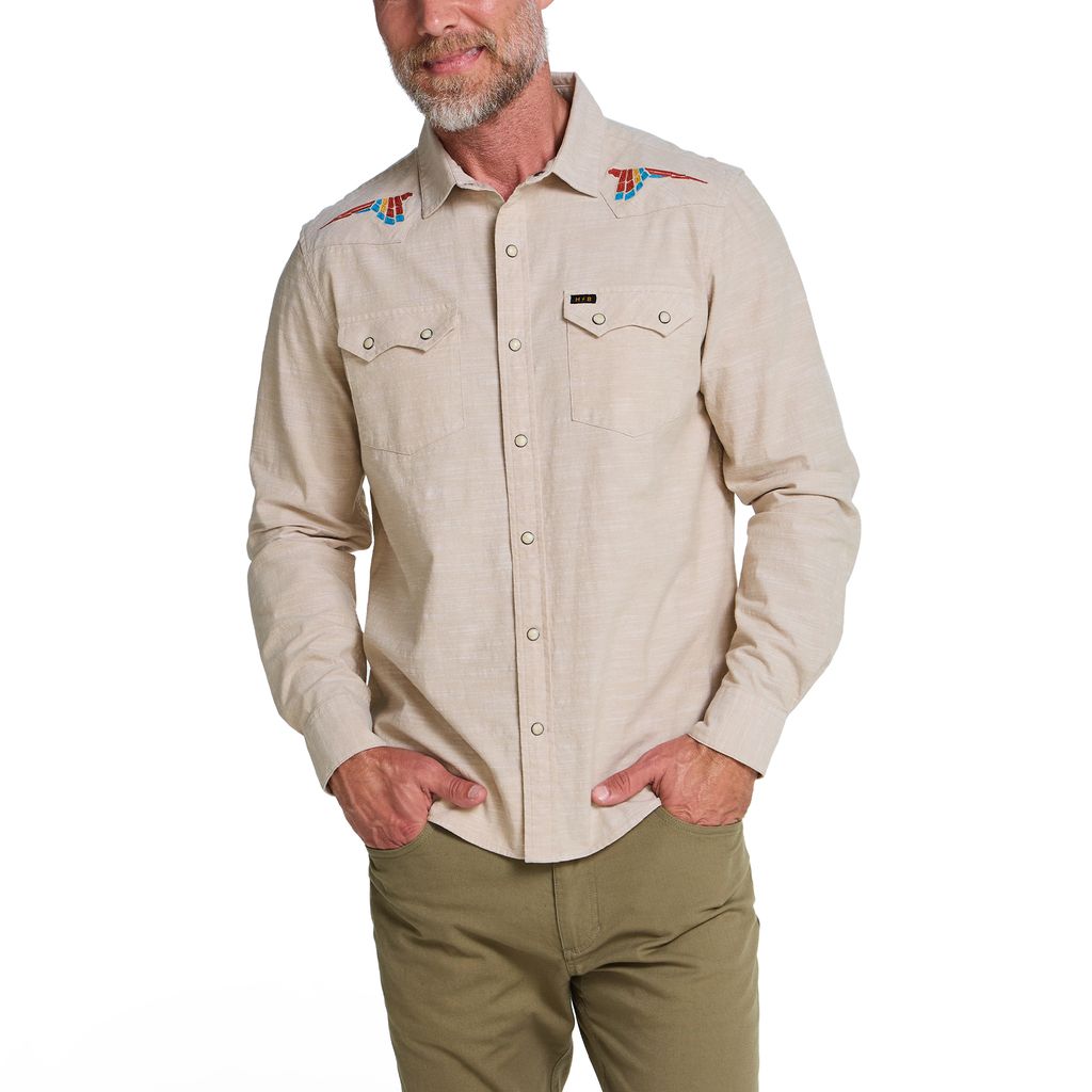 Crosscut Deluxe Long Sleeve Shirt- Parrot Patrol: Dune Chambray