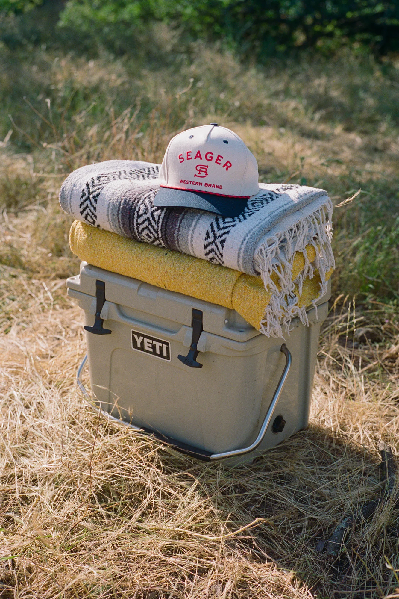 Branded Snapback Hat- Cream/Navy