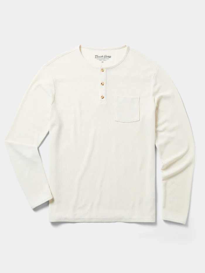 Waffle Henley Long Sleeve Shirt- Birch
