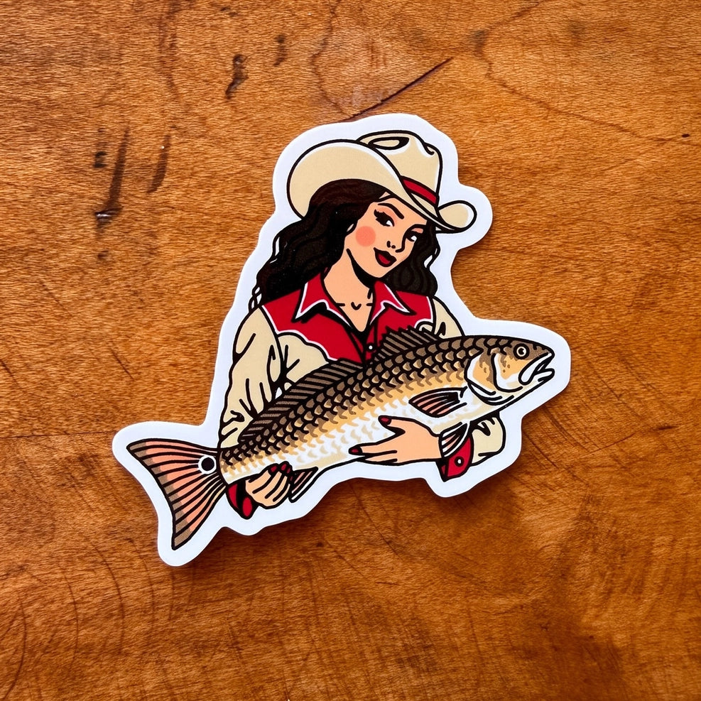 Red Drum Cowgirl Sticker