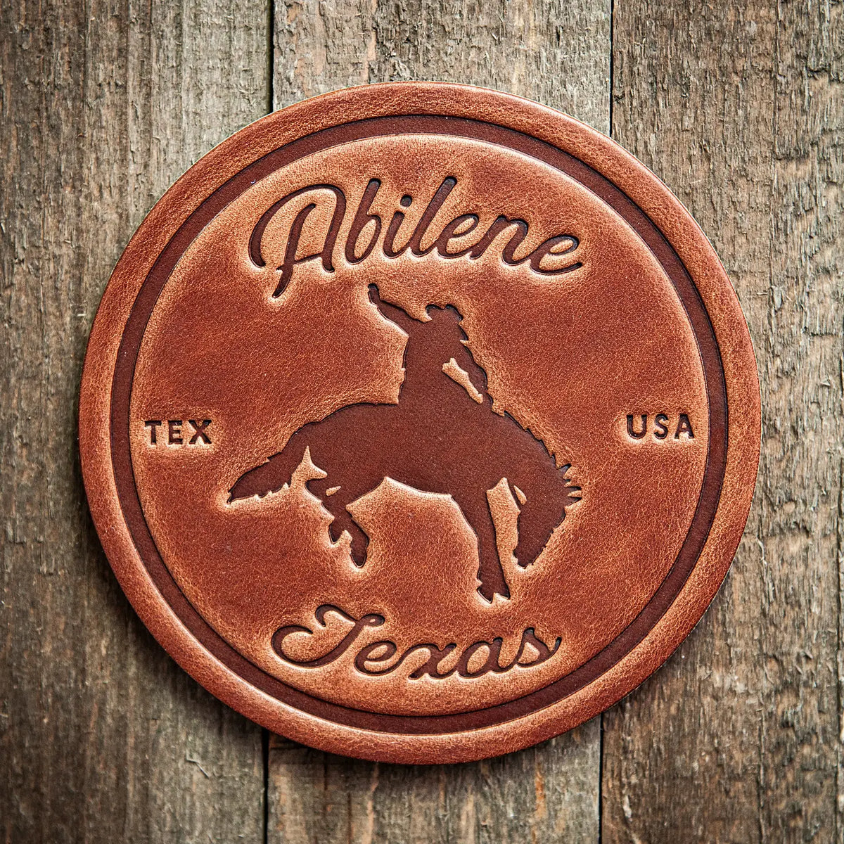 Abilene Texas Bronco Leather Coaster