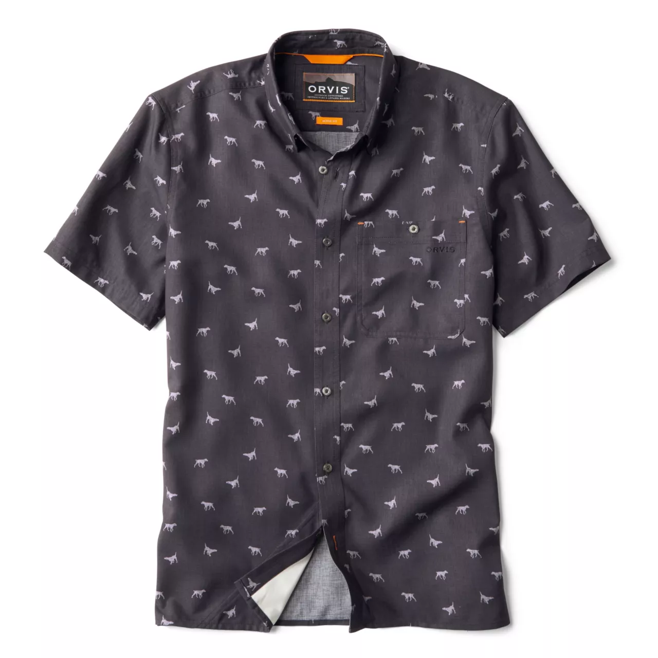 Printed Tech Chambray Short Sleeve- Charcoal