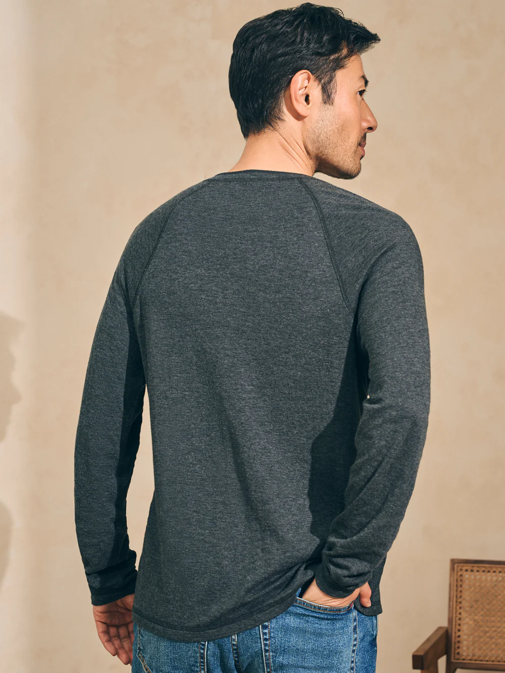 Cloud Long Sleeve Henley- Charcoal Heather