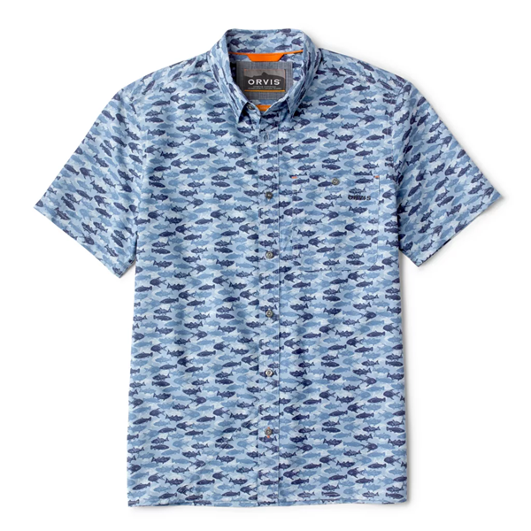 Printed Tech Chambray Short Sleeve- Dusty Blue