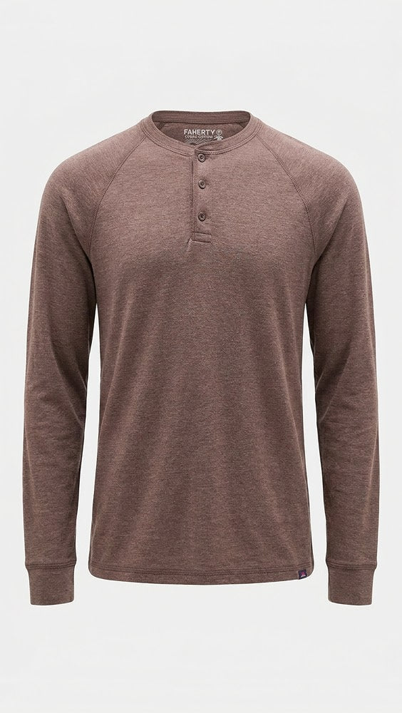 Cloud Long Sleeve Henley Shirt- Brown Woods Heather